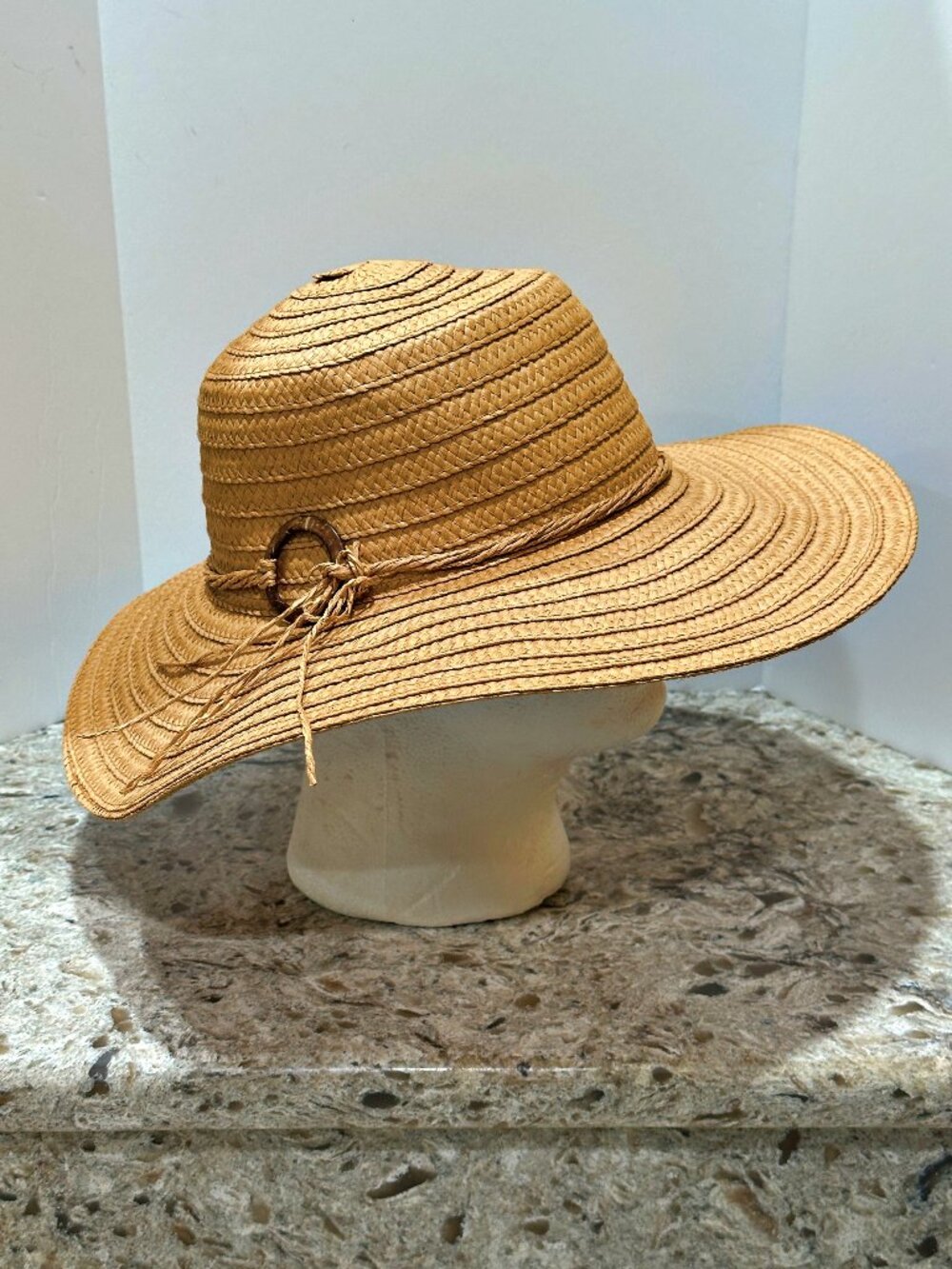 Cappelli Straworld Wide Brim Floppy Straw Sun Hat Tan BOHO Beach Resort Adjusts